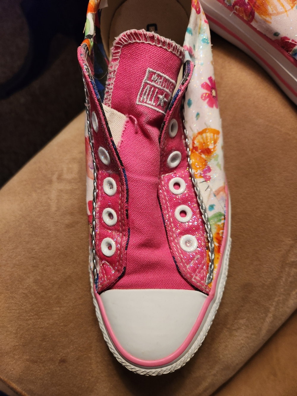 Converse Women’s Pink Floral Slip-On Canvas Sneakers - Picture 2 of 5